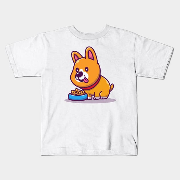 Cute Corgi Eating Dog Food Kids T-Shirt by Catalyst Labs